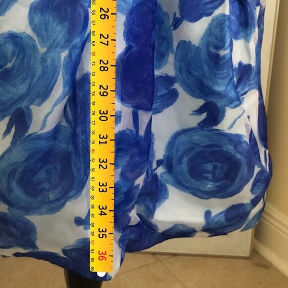 Vintage 60s Party Cocktail Sheath Dress Small Blue Floral Chiffon Swing Mad Men - Picture 13 of 13